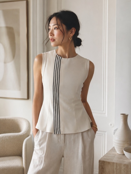 Marie Saint Pierre Tops - Marie Saint Pierre White Asymmetrical Structured Knit Tank Top 2 Made in Canada